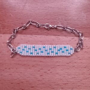 Elegant White and Blue Beaded Bracelet
